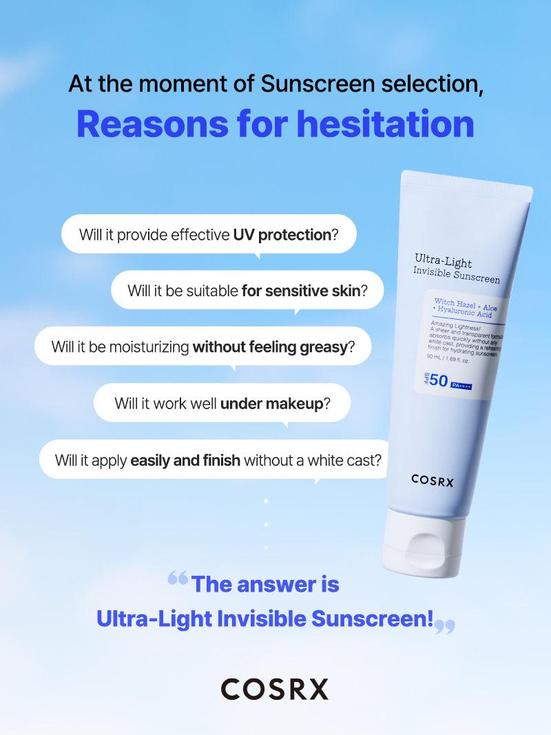 Cosrx Ultra Light Invisible Sun Screen With Hazel + Aloe + Hyaluronic Acid SPF50 PA+++ 50Ml