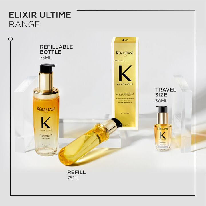 Kerastas Elixir Ultime L'Huile Originale Refillable Hair Oil 75Ml + L'Huile Originale Refill Oil75Ml