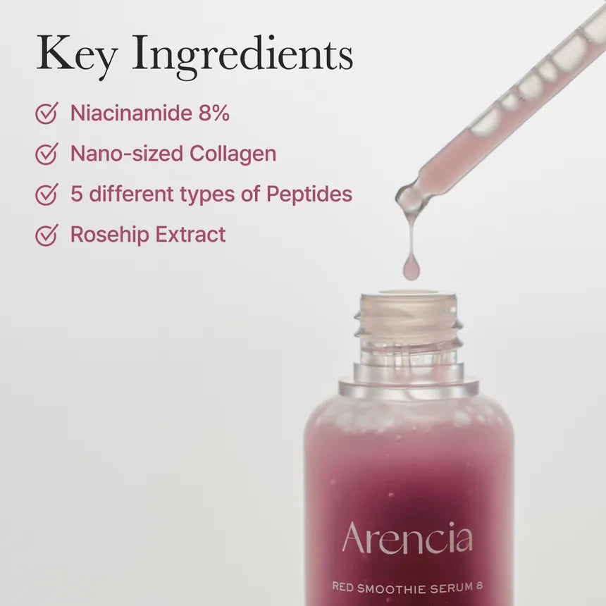 Arencia Red Smoohie Serum 8 Niacinimide 8% + Collagen & Peptide 30Ml