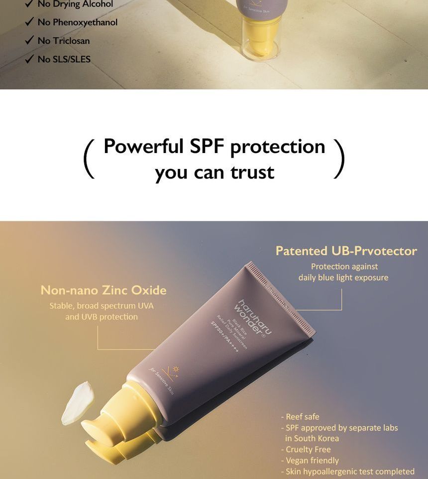 Haruharu Wonder Black Rice Pure Mineral Relief Daily SunScreen SPF50+PA++++ Unscented 50Ml